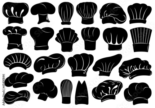 Set of different chef hats isolated on white