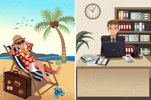 People going to work and vacation concept