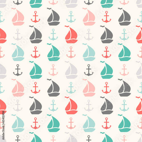 Seamless vector pattern of anchor and sailboat shape