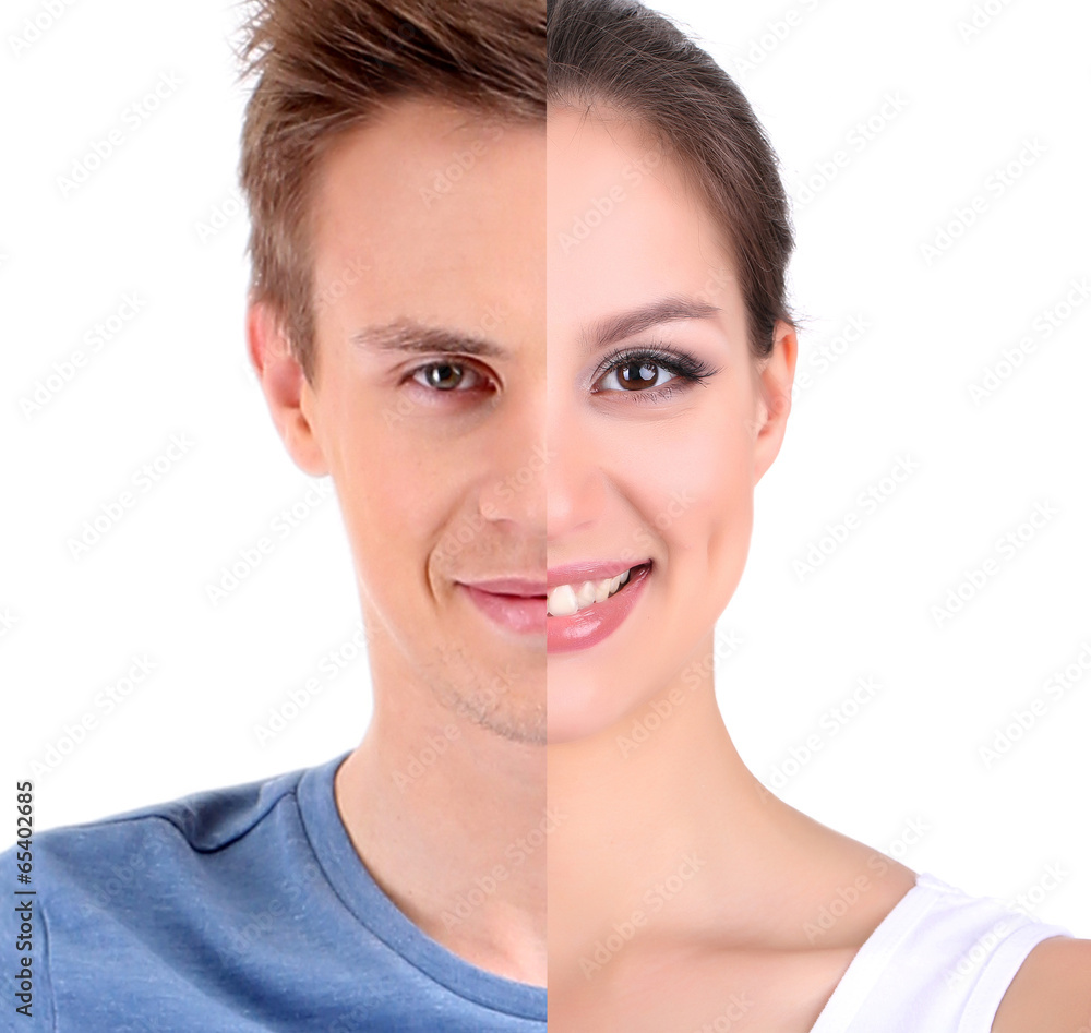 Unity concept. Half of man and woman Unity concept. Half of man and woman