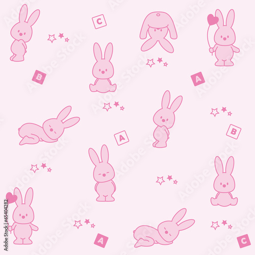 Baby pink background. Funny rabbit #65404282