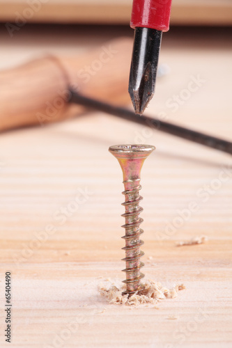 screw and wood