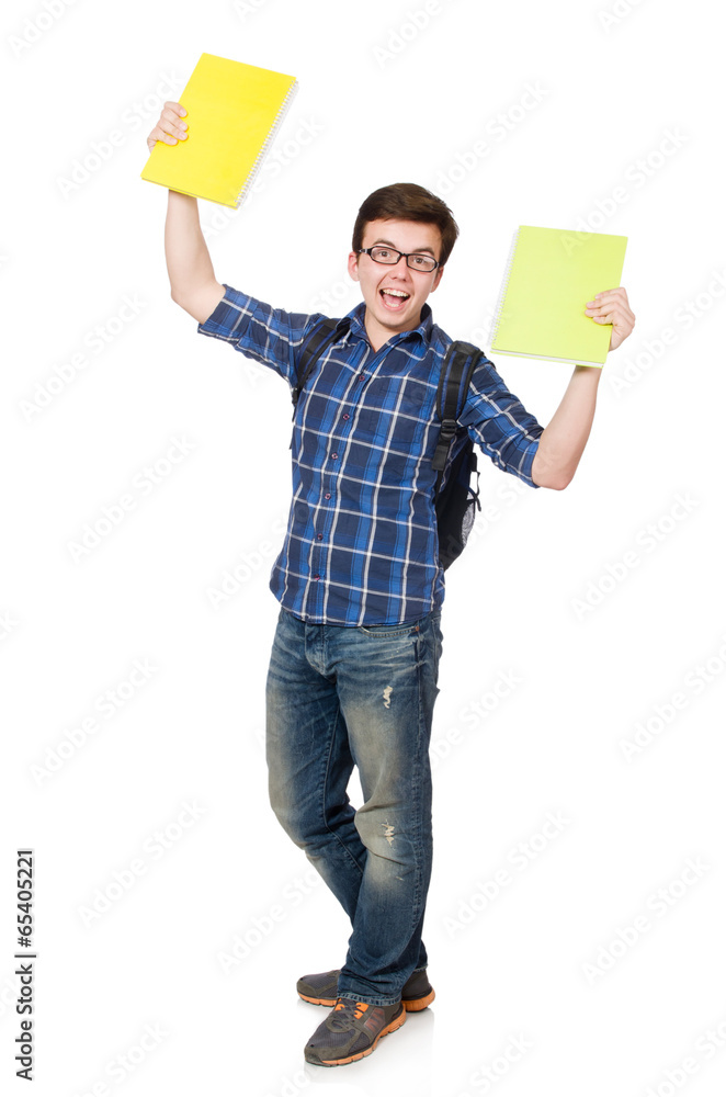 Young student with book on white Young student with book on white