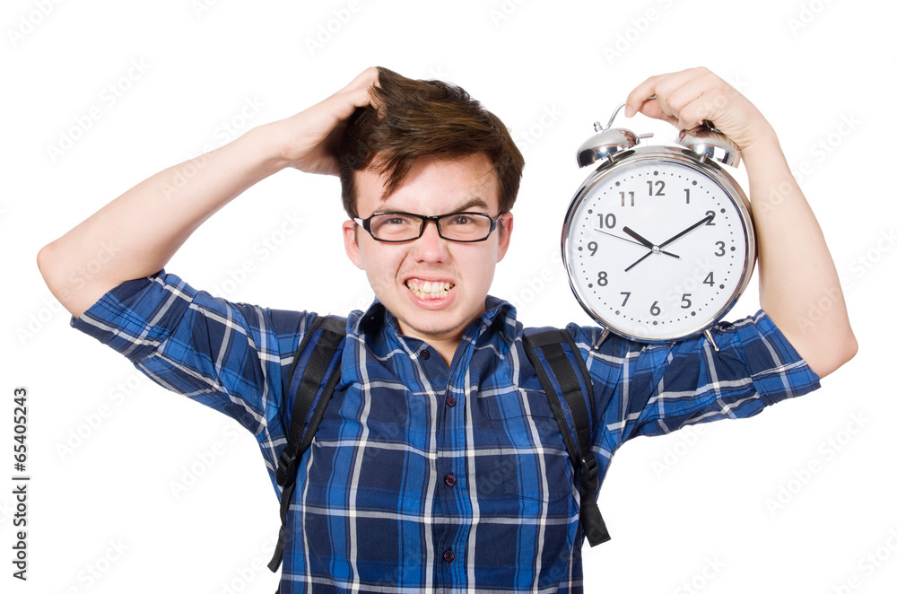 Student missing his studying deadlines on white Student missing his studying deadlines on white