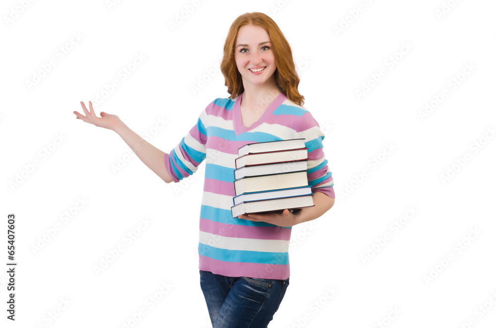 Young student with books isolated on white Young student with books isolated on white