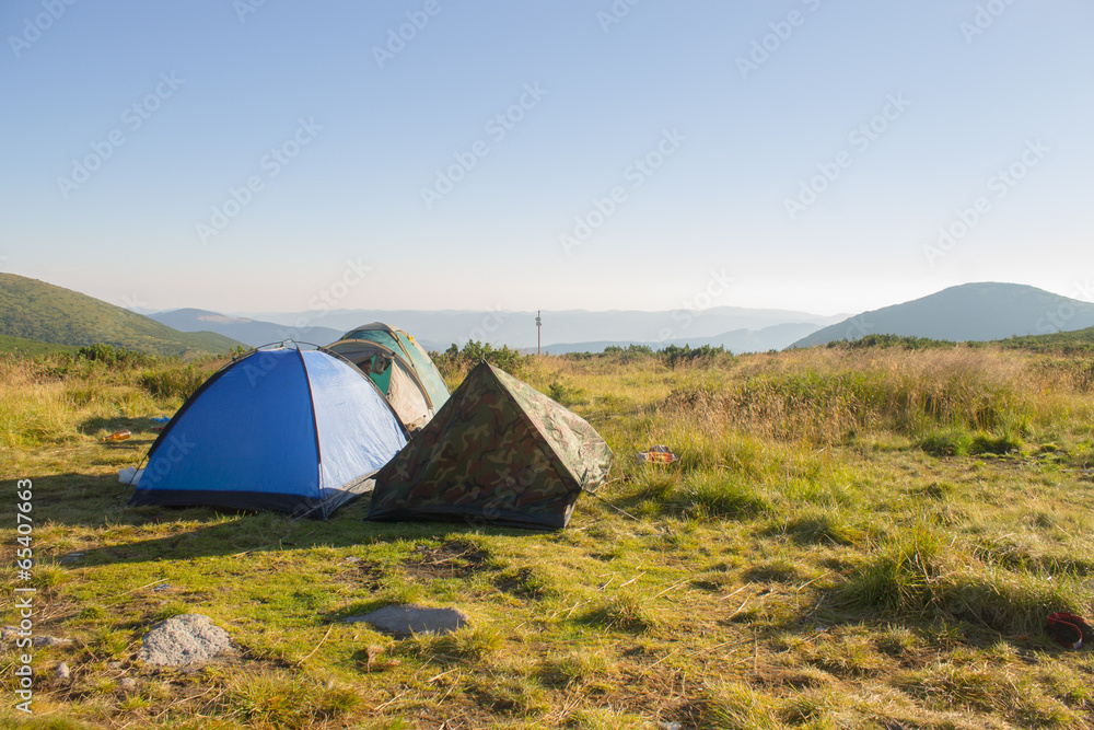 mountain landscape and tents