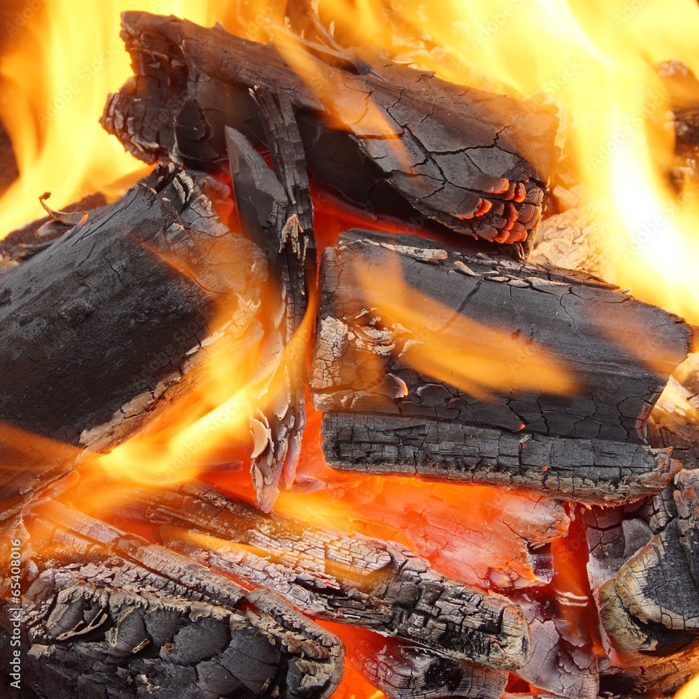 Fototapeta premium Charcoal Burning in BBQ or in the Fireplace