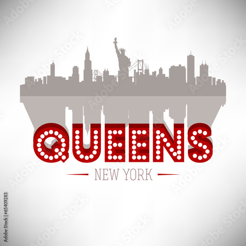Queens USA skyline silhouette vector design.