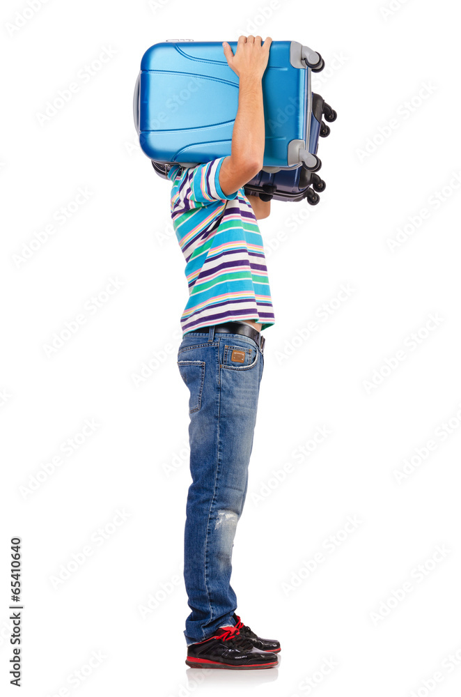 Travel vacation concept with luggage on white Travel vacation concept with luggage on white
