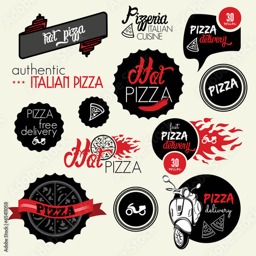 Pizza delivery labels and icons