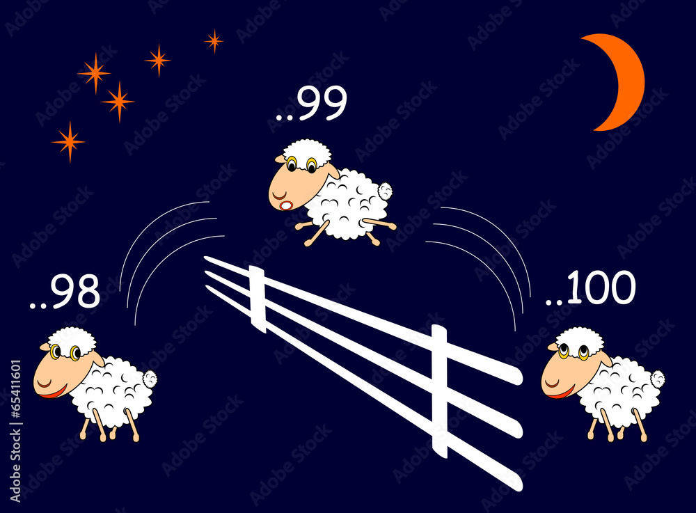 Fototapeta premium Funny cartoon sheep jumping through the fence