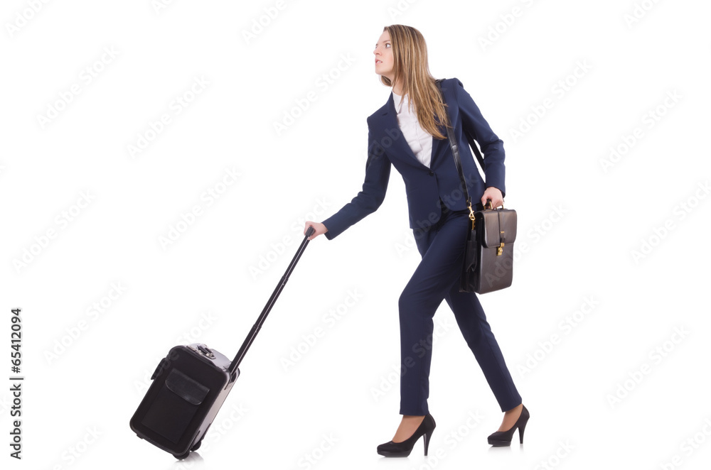 Travel vacation concept with luggage on white Travel vacation concept with luggage on white