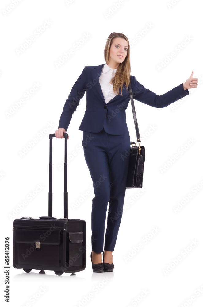 Travel vacation concept with luggage on white Travel vacation concept with luggage on white