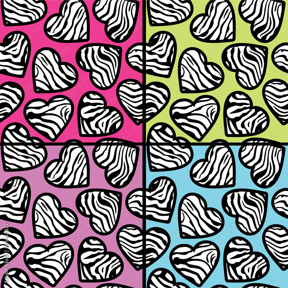 Set of Zebra print hearts seamless backgrounds Set of Zebra print hearts seamless backgrounds