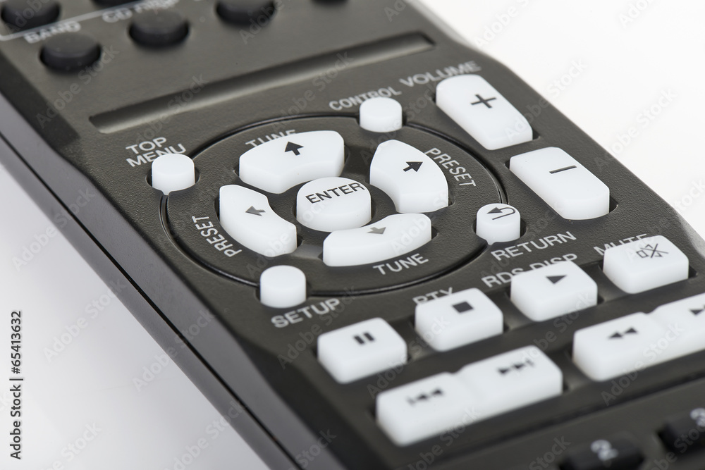 Remote control keypad black in closeup on white isolated Remote control keypad black in closeup on white isolated