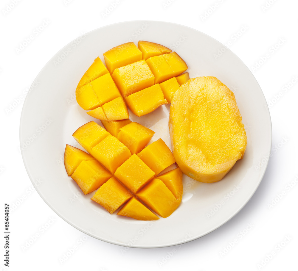 mango slice on white dish
