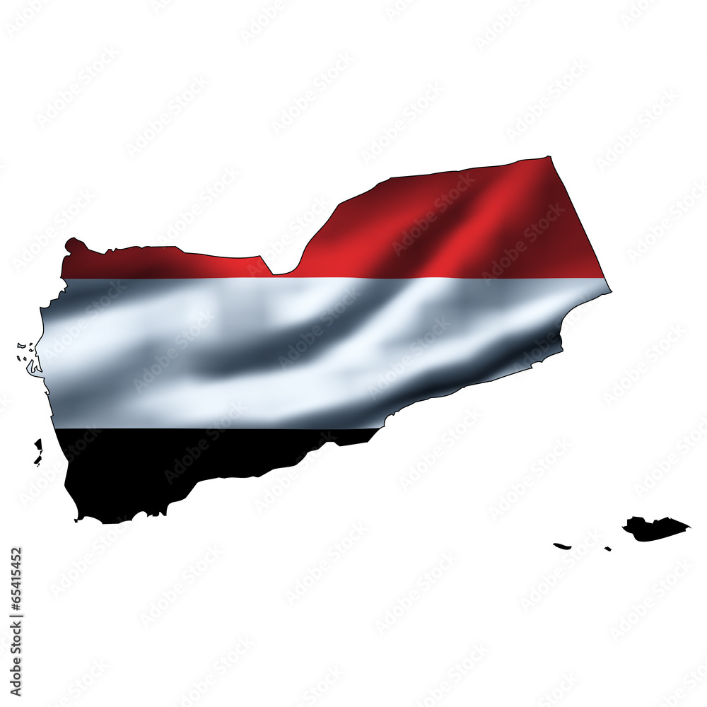 Fototapeta premium Illustration with waving flag inside map - Yemen