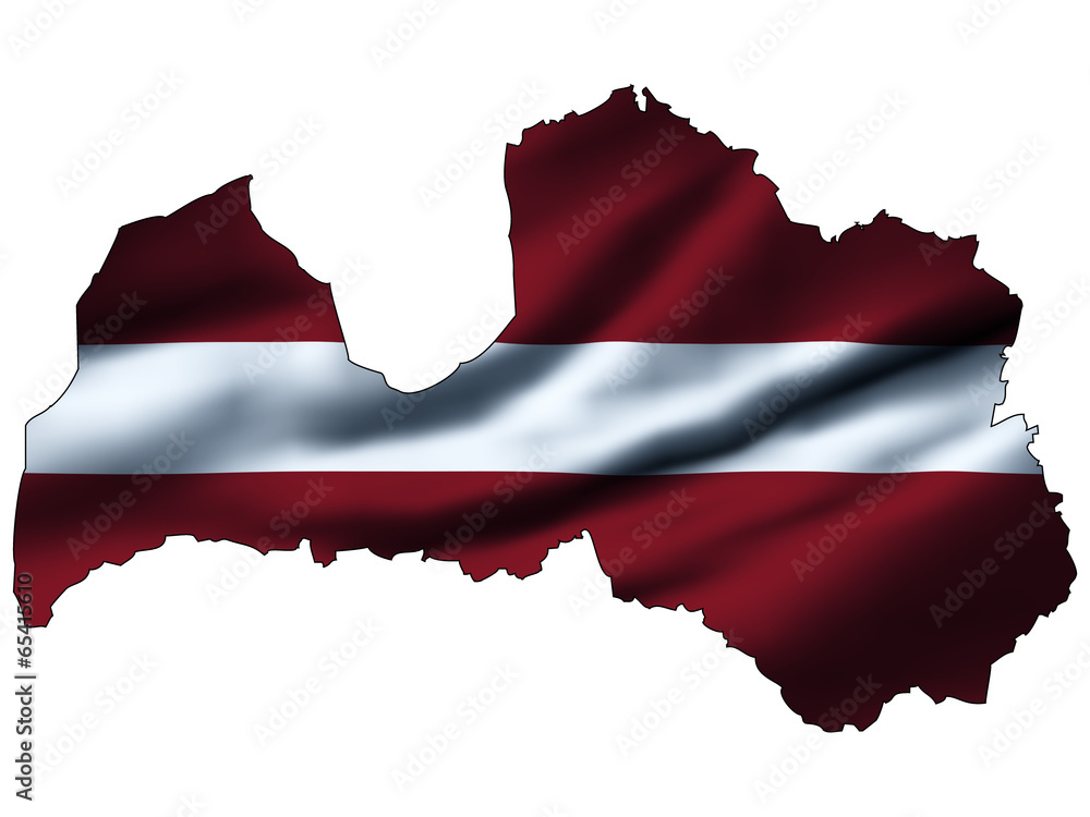 Fototapeta premium Illustration with waving flag inside map - Latvia