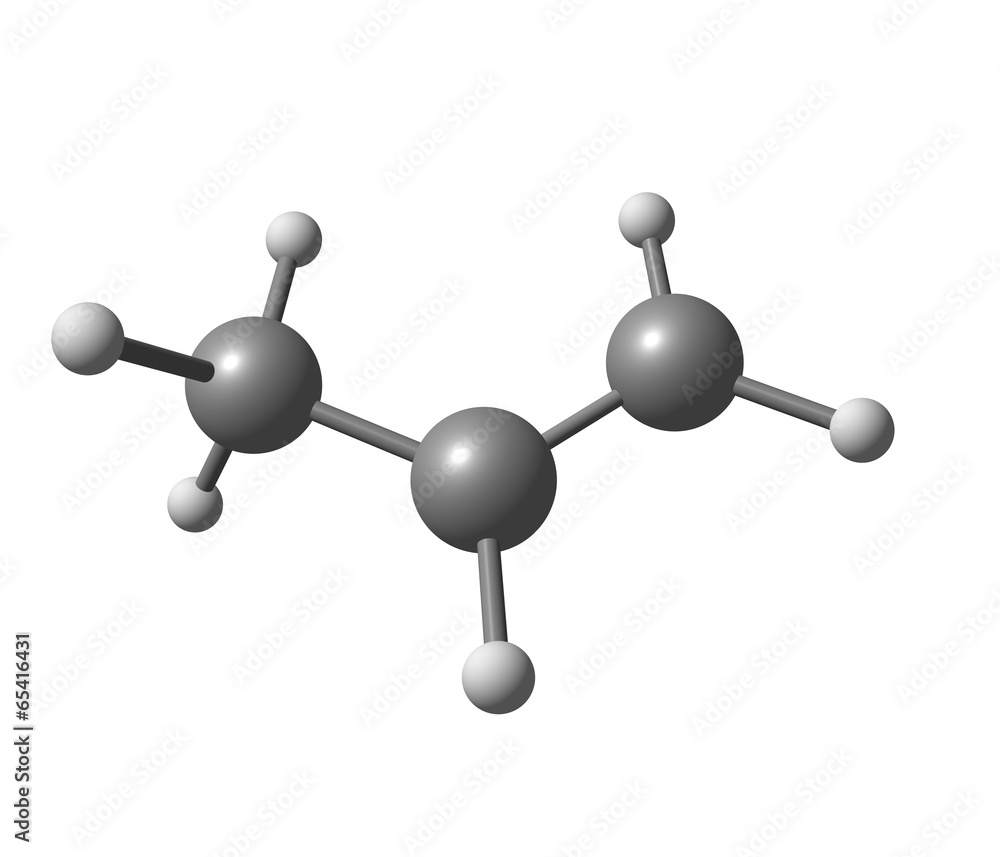 Propene (propylene) molecular structure on white background Propene (propylene) molecular structure on white background