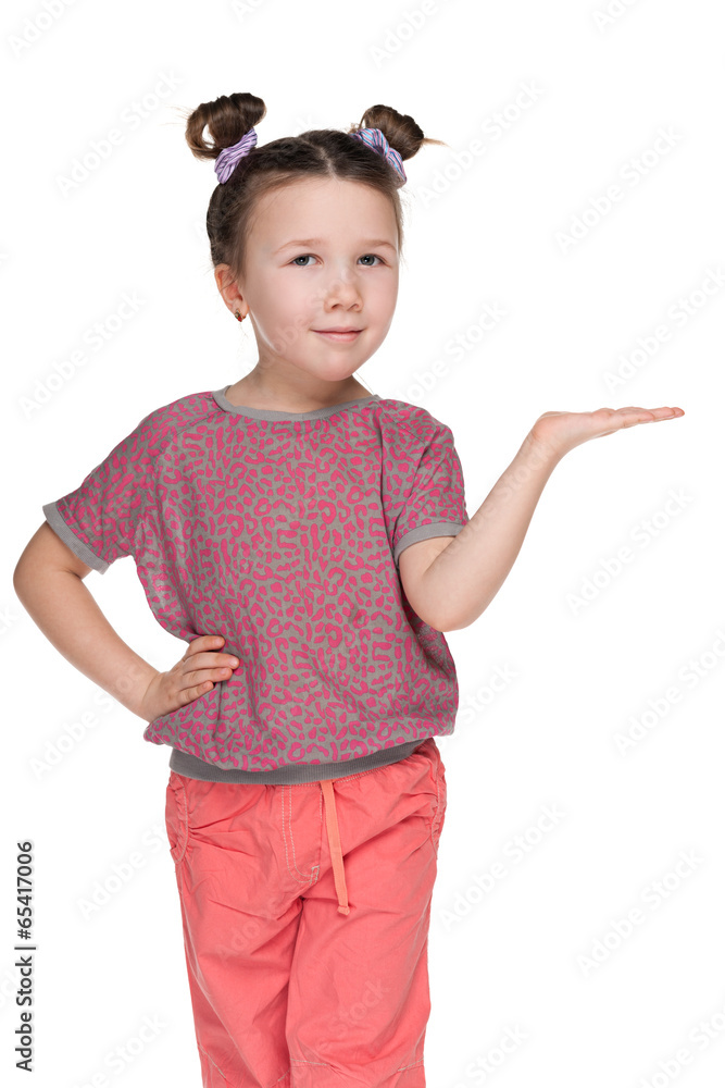Lovely young girl makes a hand gesture Lovely young girl makes a hand gesture