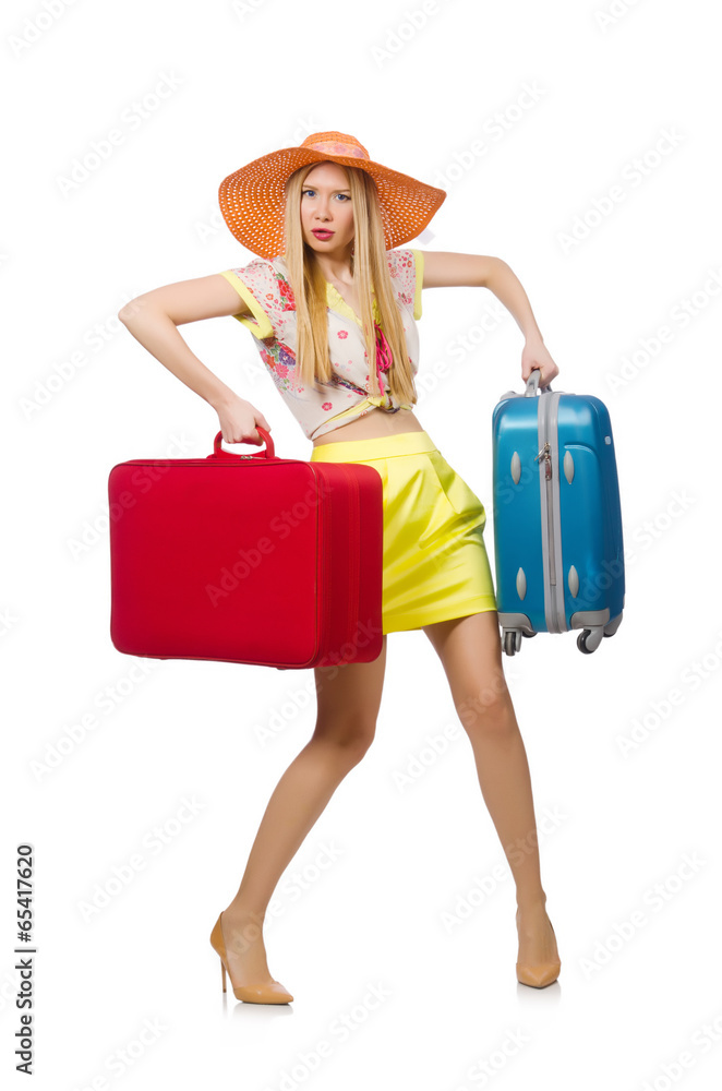Travel vacation concept with luggage on white Travel vacation concept with luggage on white