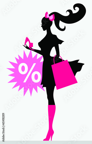 Shopping girl - sale. Fashion illustration
