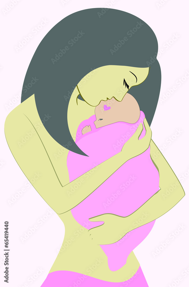 Young mother hugging and kissing her baby. Motherhood icon Young mother hugging and kissing her baby. Motherhood icon