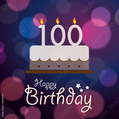 Happy 100th Birthday - Bokeh Vector Background with cake