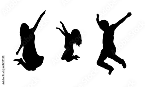 Jumping family silhouette isolated on white
