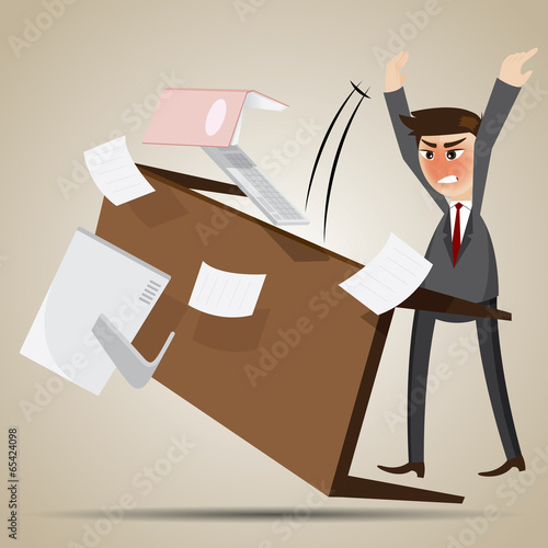 cartoon angry businessman flipping table