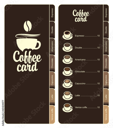 coffee menu card for different types of coffee