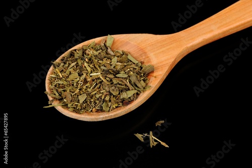 Herbes de Provence (Mixture of Dried Herbs) in Wooden Spoon