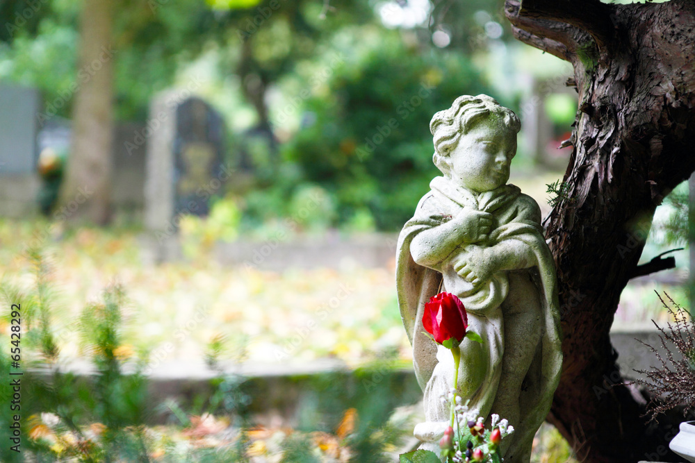 Obraz premium Grabengel mit Rose