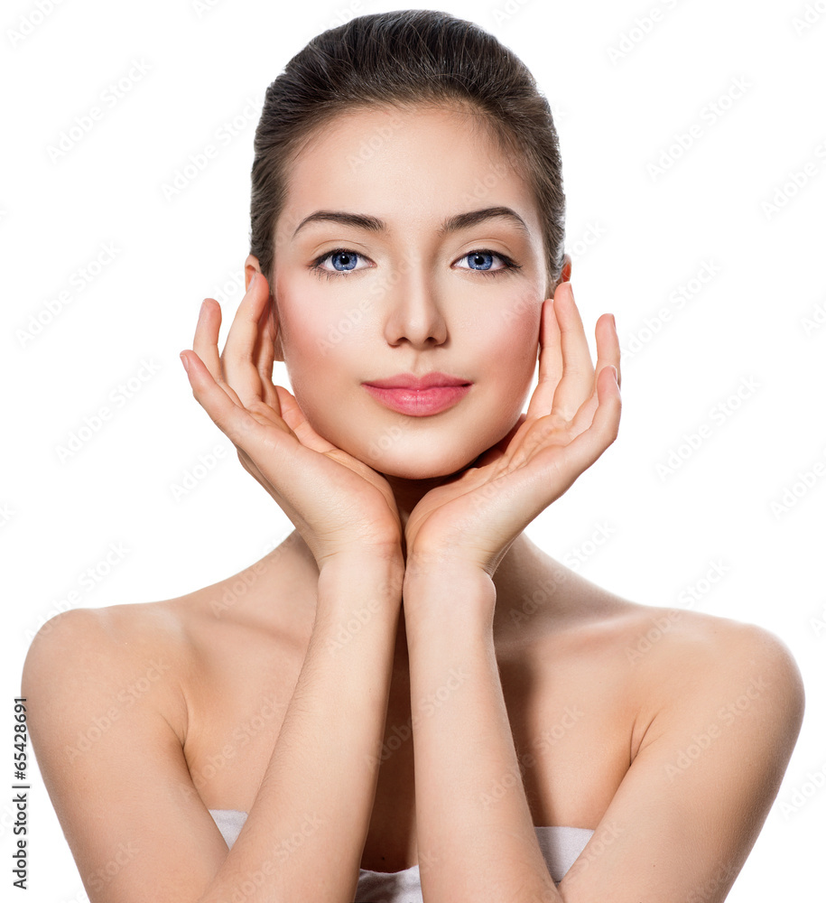 Beautiful Teen Girl with Clean Fresh Skin Touching her Face Beautiful Teen Girl with Clean Fresh Skin Touching her Face