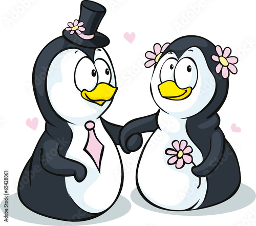 Penguins in love - vector illustration isolated