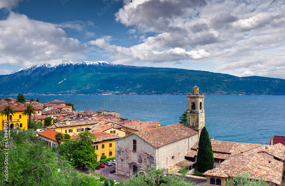 View of the city Gargnano and lake Garda