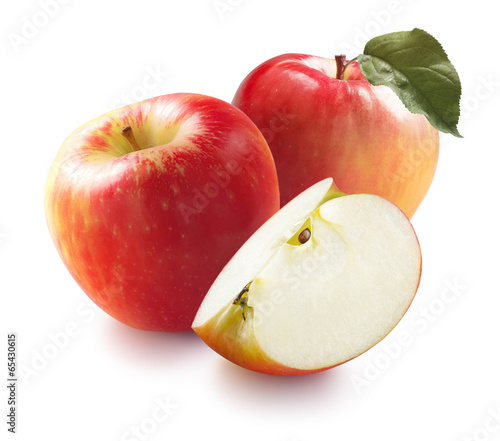 Honeycrisp red apples and quarter isolated on white background
