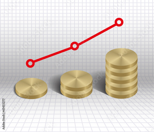 Economic growth graph gold coins  vector illustration