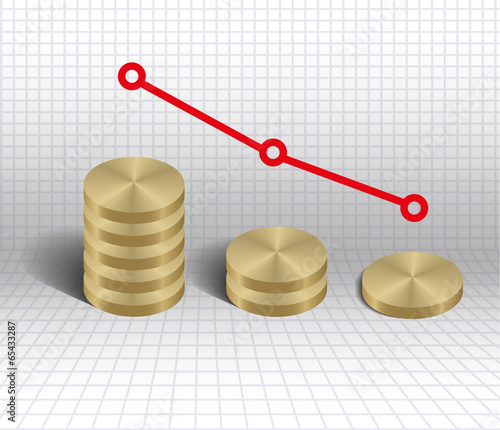 Economic decrease graph gold coins  vector illustration