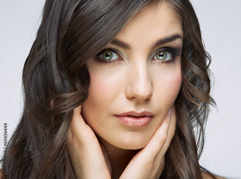 Beauty woman face portrait. Isolated on gray background Beauty woman face portrait. Isolated on gray background