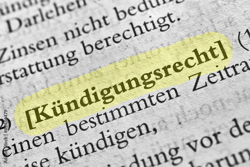 Kündigungsrecht - Text gelb markiert Kündigungsrecht - Text gelb markiert