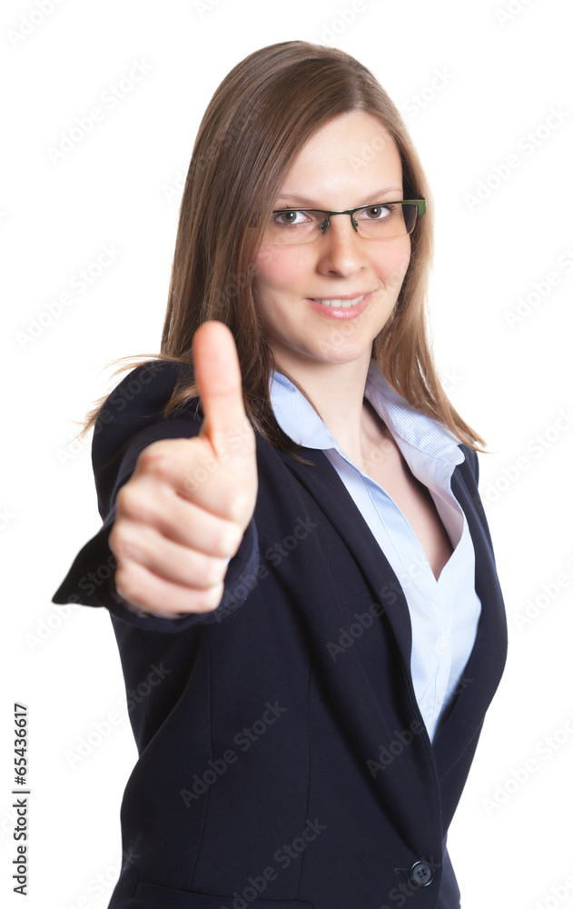 Businesswoman with glasses showing thumb up Businesswoman with glasses showing thumb up