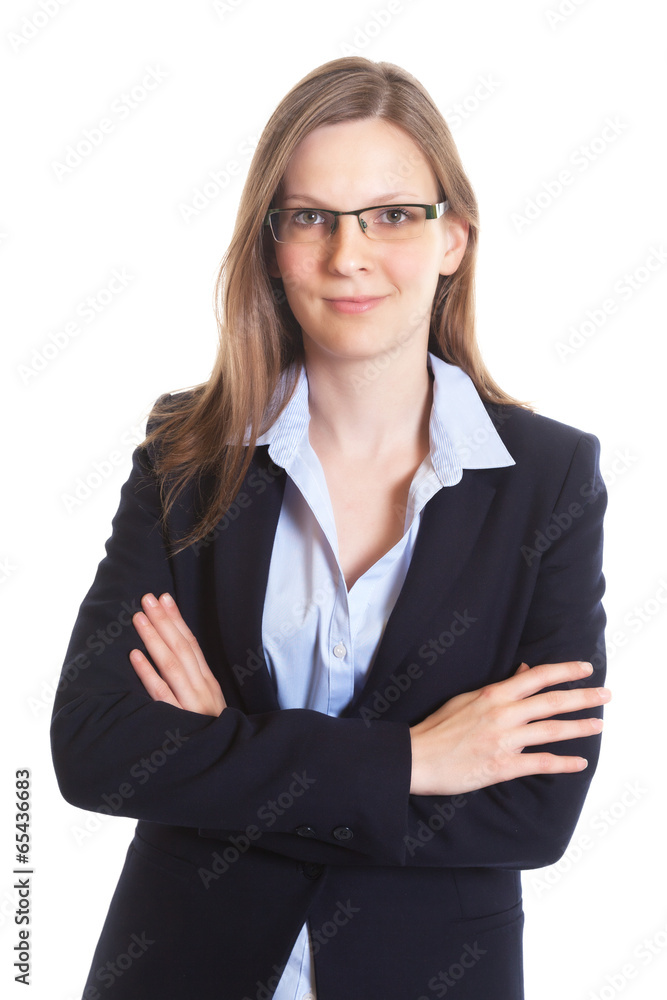 Smiling businesswoman with glasses crossed arms Smiling businesswoman with glasses crossed arms