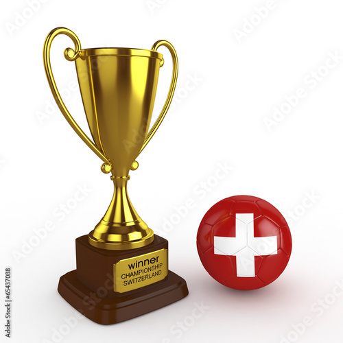 3d Switzerland Soccer Cup and Ball - isolated photo