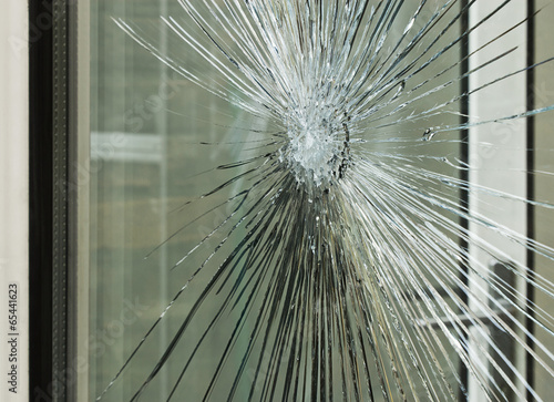 smashed glass window pane