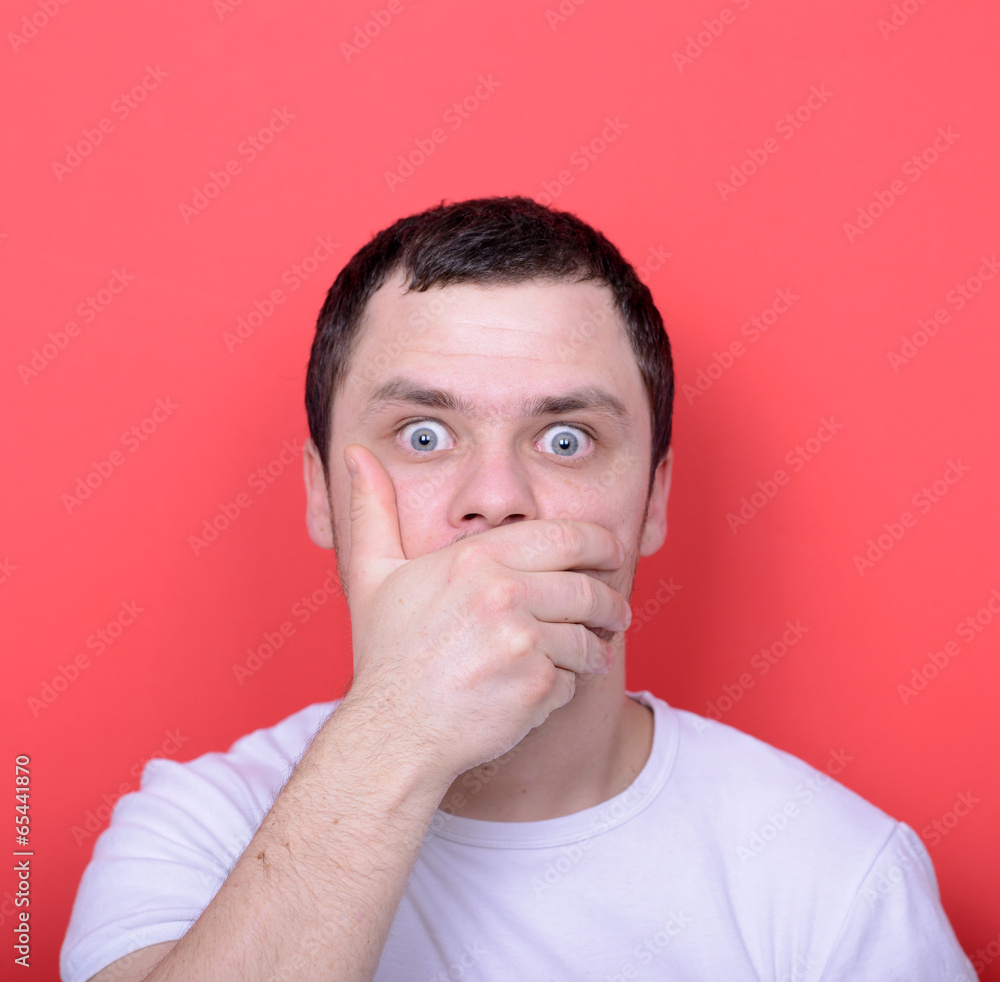 Portrait of man with shock gesture Portrait of man with shock gesture