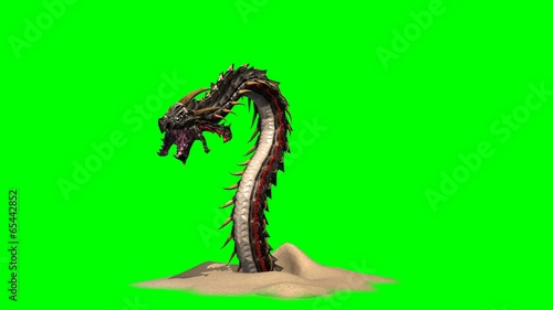 red snakes sand worm creature is attacking - green screen