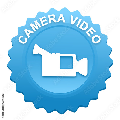caméra vidéo  sur bouton web denté bleu
