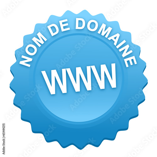 nom de domaine sur bouton web denté bleu