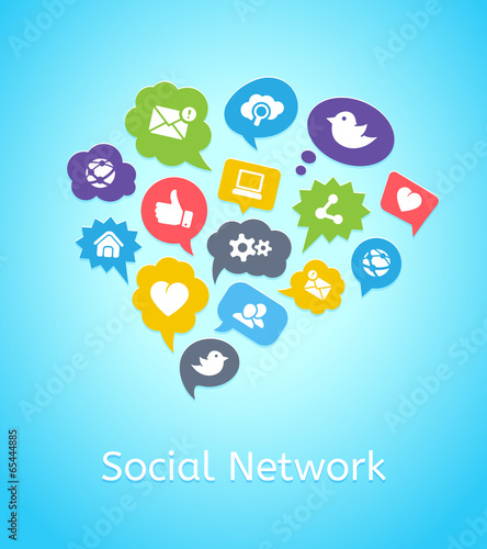 Set of social network icons on clouds